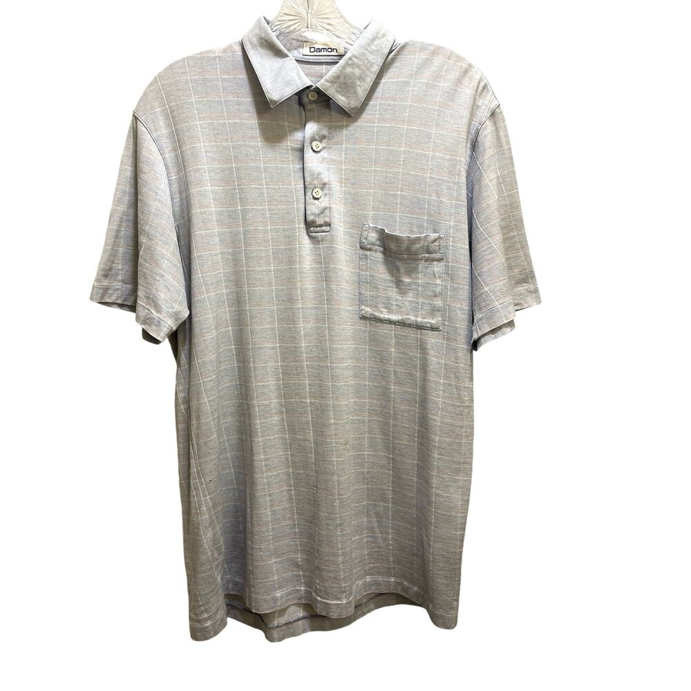 Damon Short Sleeve Striped Blue Polo Shirt Men's Large